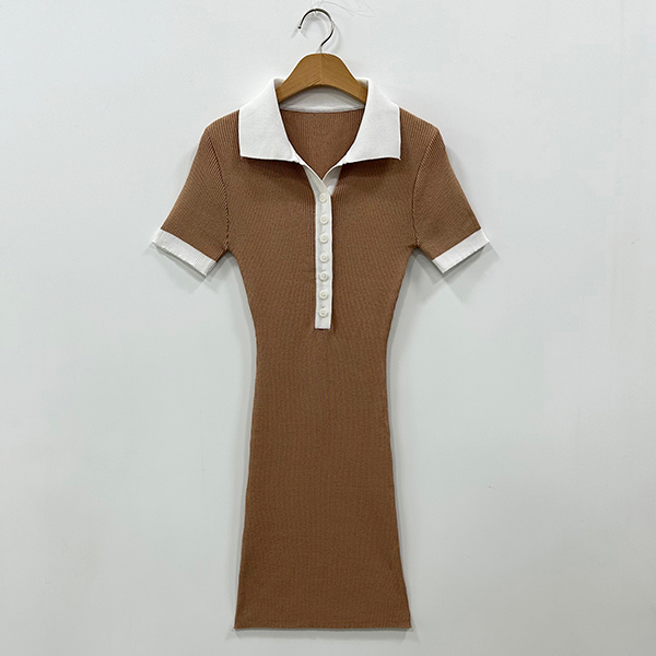 뜨개진 여성용 비스코스 쫀쫀 골지 배색 카라 반팔 리즈히 원피스 14,620원