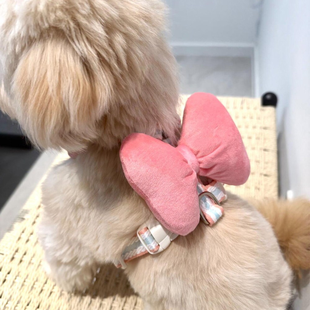 Coablu 강아지 리본 하네스 베스트 타입 앞섬방지 리드줄 세트 소형견 가슴줄, 1개, 핑크, 현재가 18,100원