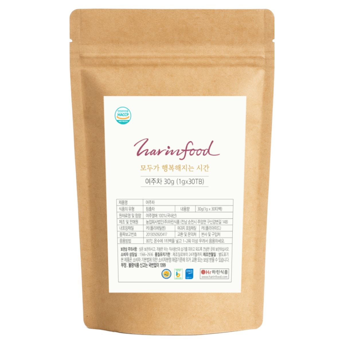 하린식품 HACCP 여주차 (1gx30티백) 국내산 100%, 1g, 30개입, 5개 41,250원
