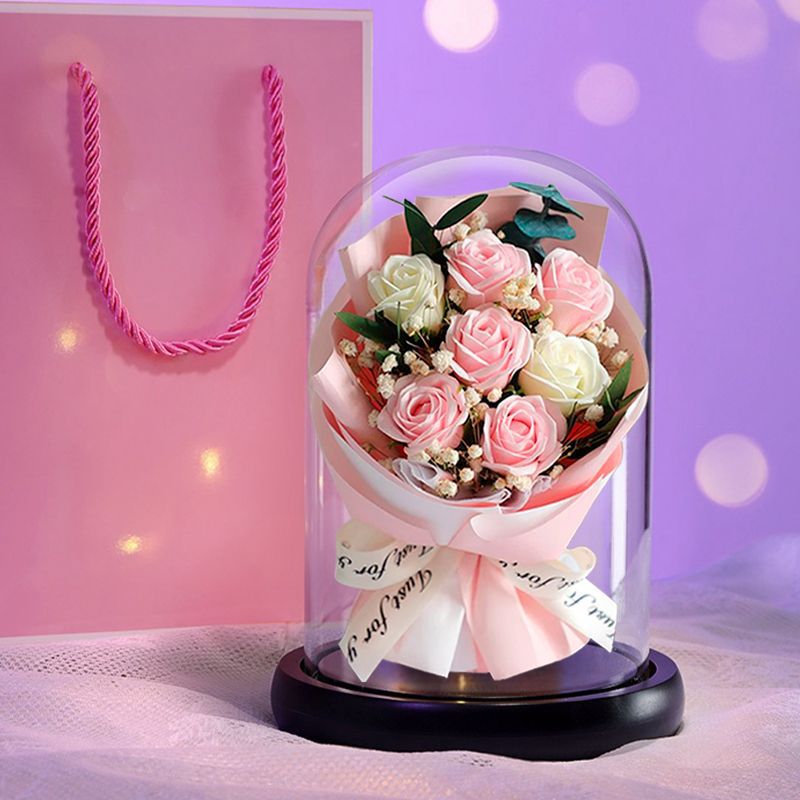 루카스 유리돔 기념일선물꽃다발 인테리어무드등, 핑크장미 무드등 23,500원