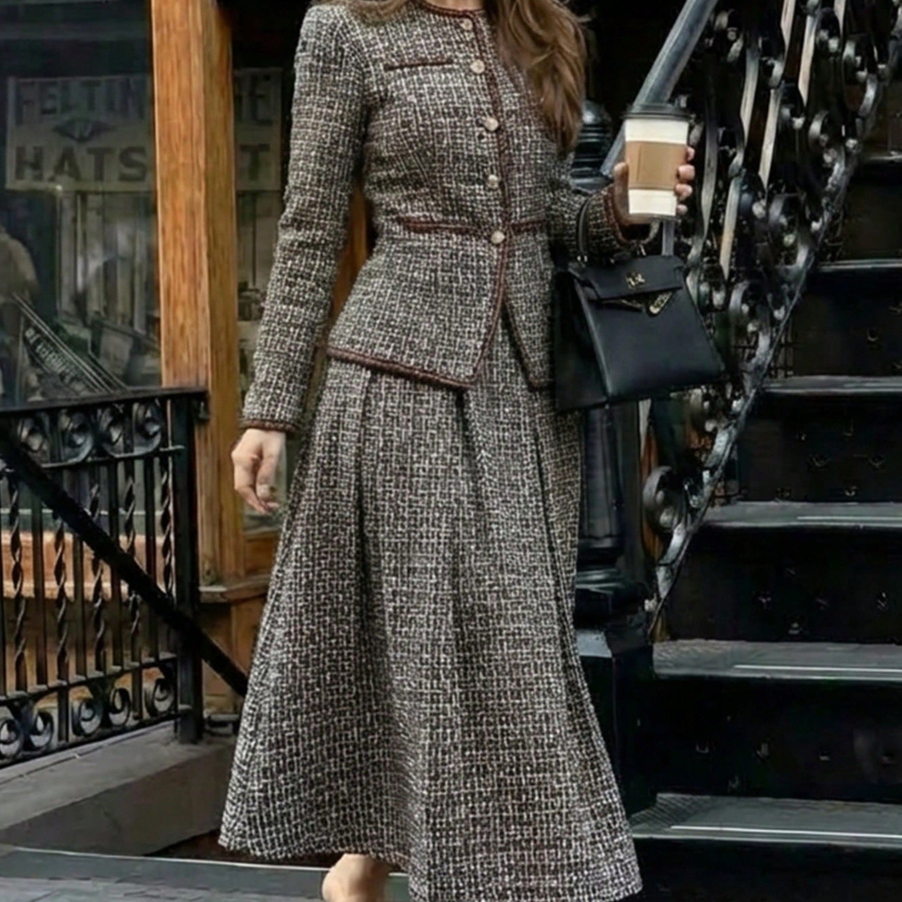 그루밍 (grooming)  여성 봄 겨울 가을 빅사이즈 트위드 버튼 정장 하객룩 치마 투피스 세트 192,000원