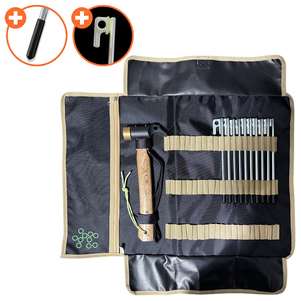 위드차차차 캠핑 타프 단조팩 10개+야광링 10개+보호캡10개+망치+가방 세트 S45C 25,500원