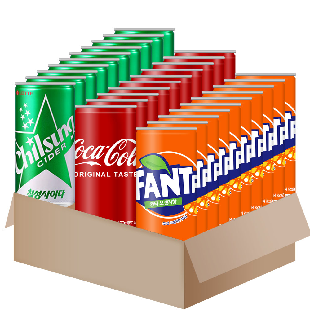 [메리박스] 미니캔음료 세트 3종 30캔 코카콜라+칠성사이다+환타, 1세트, 190ml 21,300원