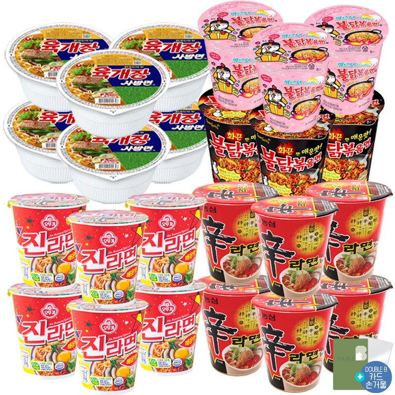 더블비 농심 오뚜기 팔도 컵라면 5종 총 24개 (육사발 6개 + 신라면 6개 + 진라면 매운맛 6개 + 불닭볶음 3개 + 까르보불닭 3개)+더블비카드거울 105,000원