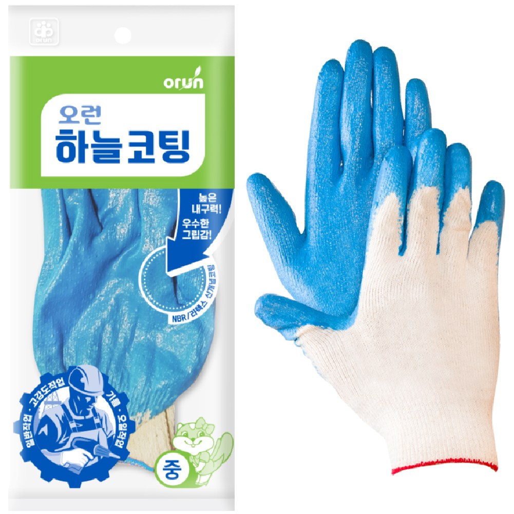 [오런장갑] 오런 하늘반코팅 코팅장갑, 13G, 중(M), 10개 9,500원