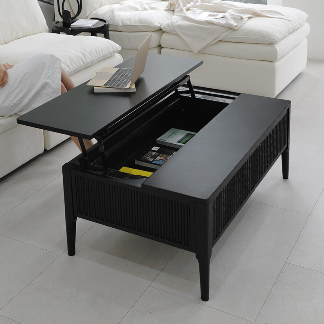 포르보 직사각 원목 서랍형 리프트업 거실 소파 테이블 2color, 블랙 450,000원