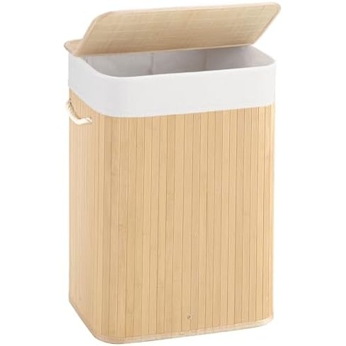 뚜껑이 있는 알리폰 100L 세탁 바구니 손잡이가 2섹션 의류 침실 욕실 기숙사 잉크 블랙을 위한 대형 접이식 대나무 104,400원