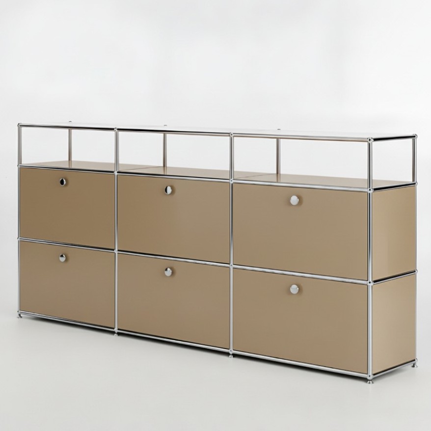 미드퍼 하이 트리플 철제 미드센츄리 모듈 수납장 2250x400x990, 2단, 베이지 1,210,000원