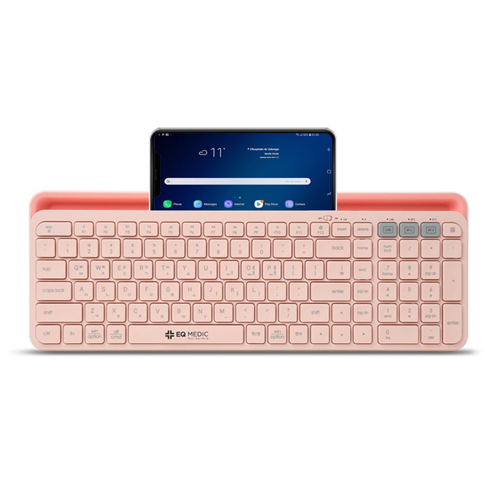 이큐메딕 항균 거치형 저소음 듀얼 무선 블루투스 일반형 키보드, 핑크, Sanitize-BK3 19,500원