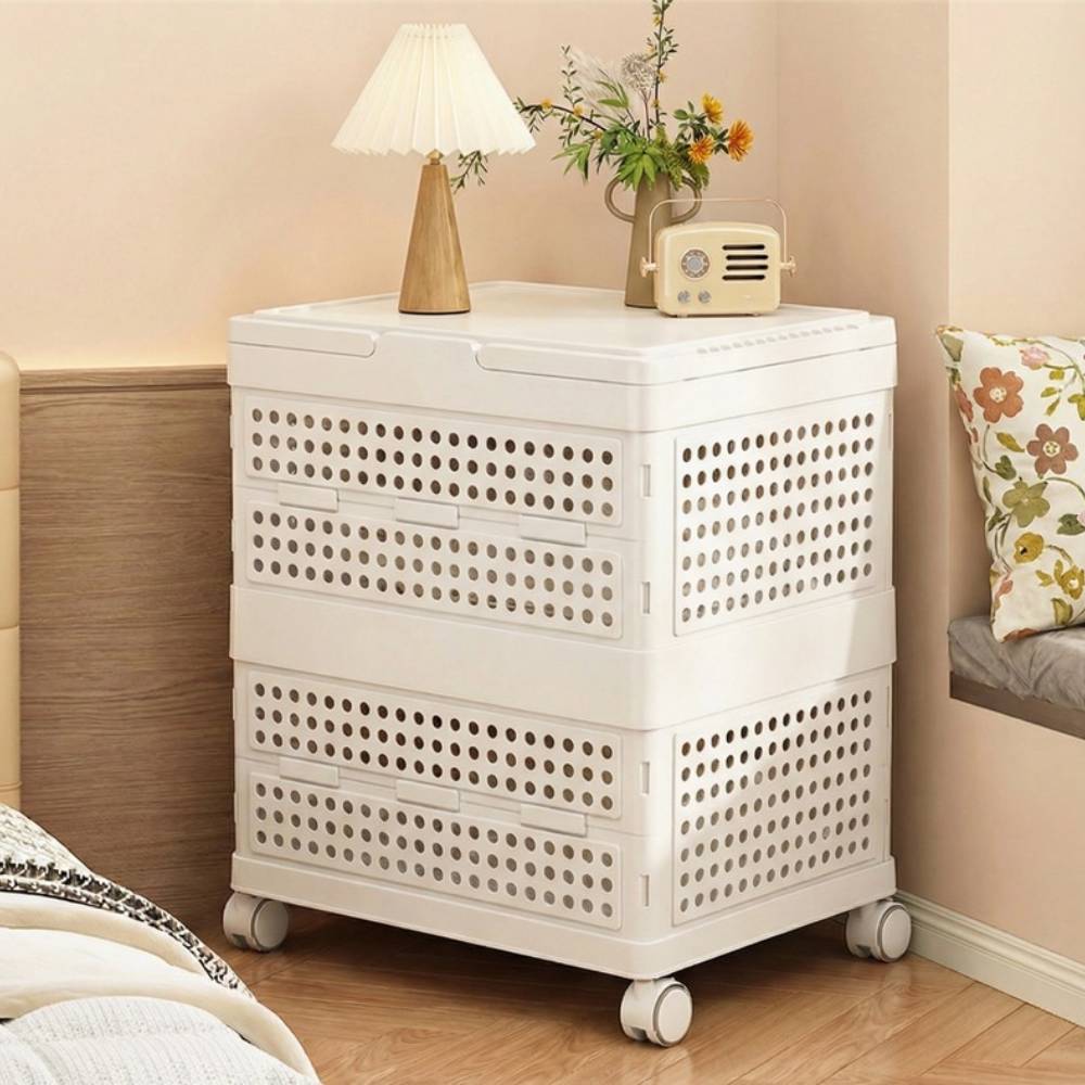 Tinduo 가정용 접이식 장바구니 휠 달린 이동식 보관함 휴대용 시장바구니 캐리어 잡동사니 정리함, 2개, 흰색 45,500원