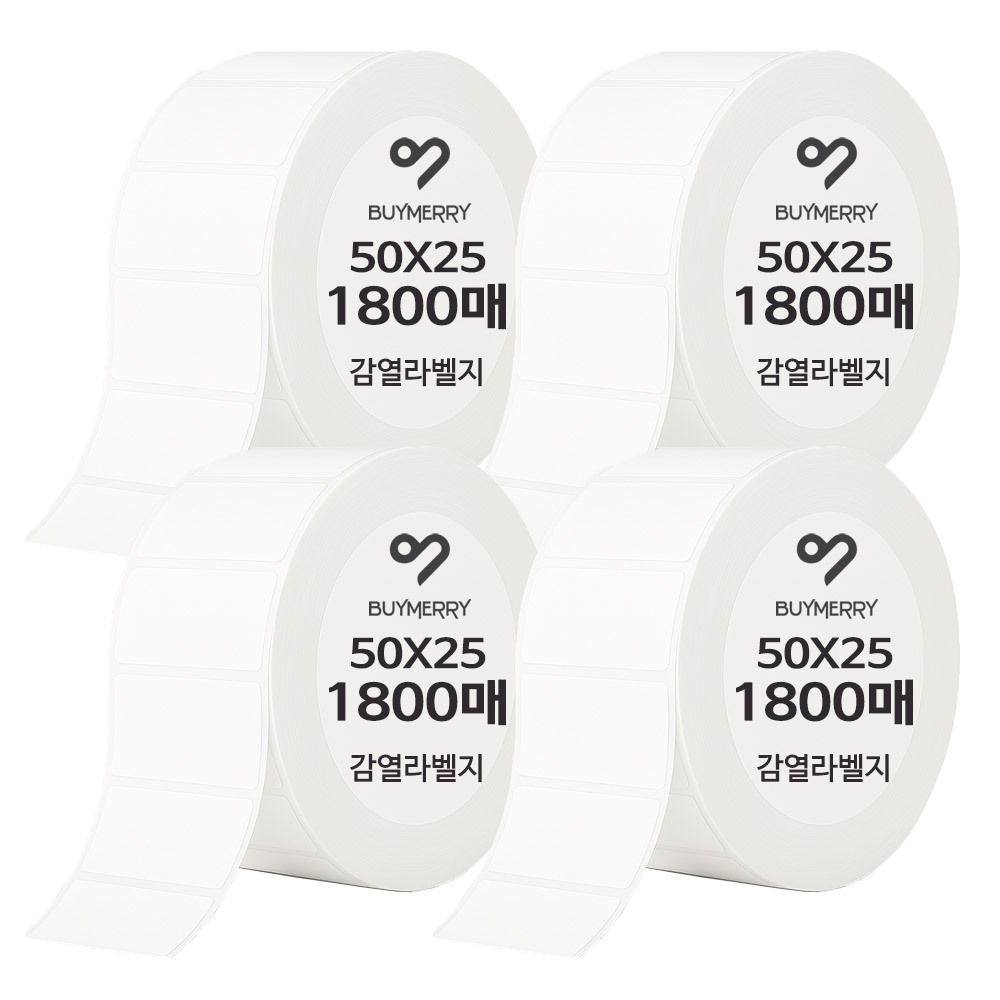 바이메리 감열 롤 라벨용지 50mm X 25mm 1800매 4롤 바코드라벨지 감열지 스티커 바코드프린터용 17,100원