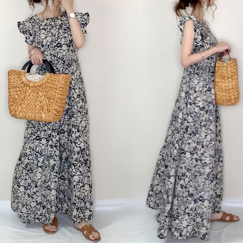 TIMEPURE 여성 원피스 루즈핏 라운드넥 프릴 소매 빅사이즈 플라워 프린트 여름 신상 A라인 스커트 슬림핏 데이트 바캉스 롱원피스 27,310원