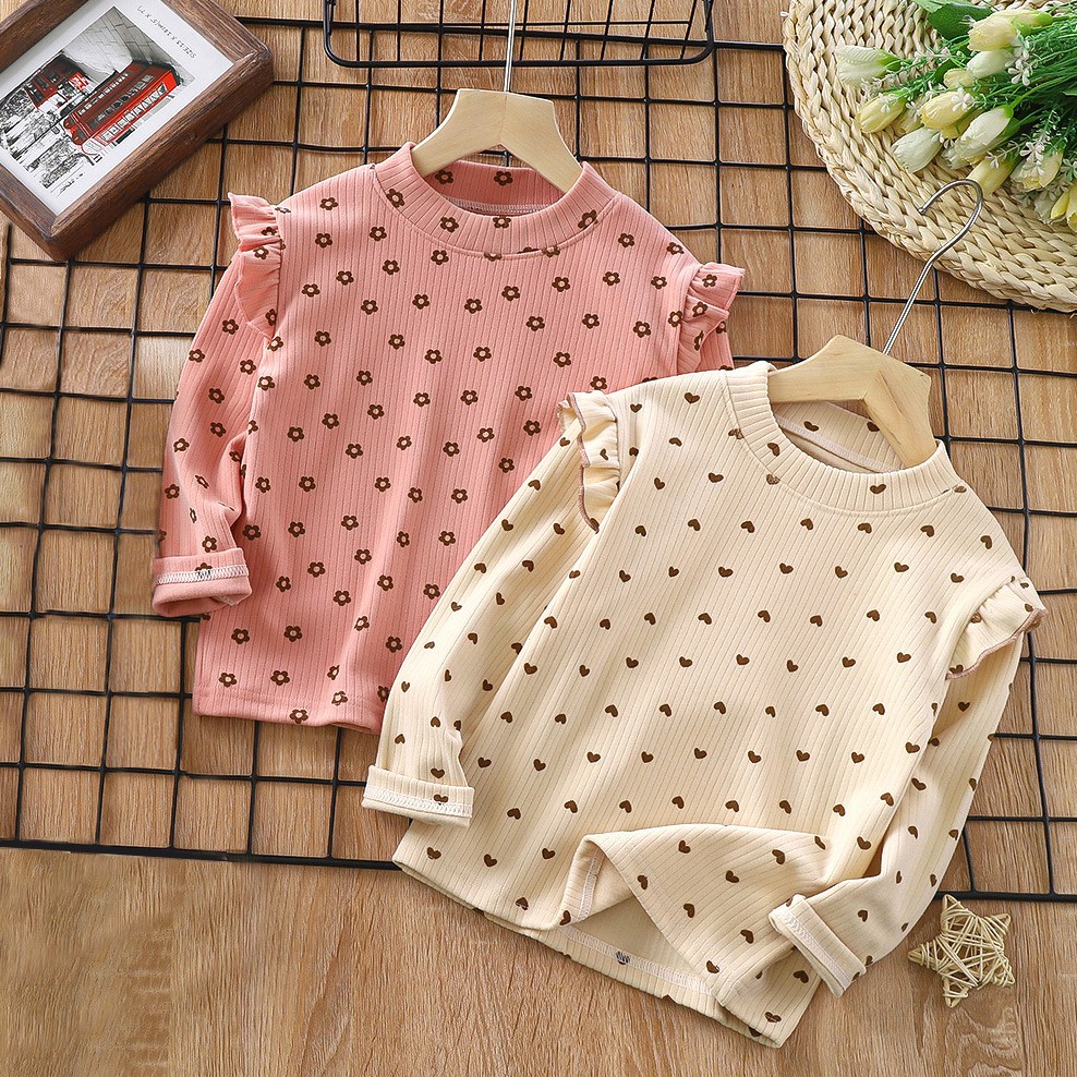 1+1 IEDUOS 여아용 초등생 중학생 주니어 어깨 프릴 긴팔 티셔츠 2종세트 아동 봄 가을 상의 20,350원