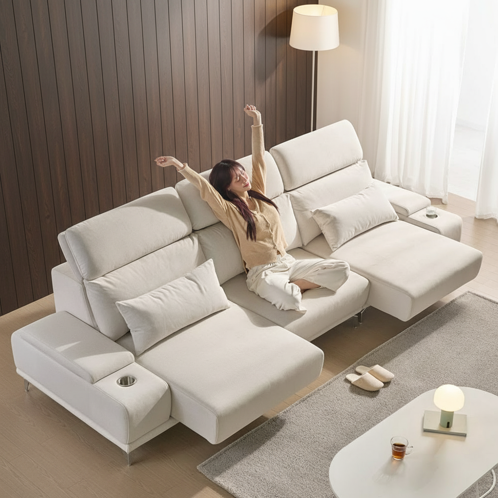 세인트블랑 미엘라 슬라이드 모션 아쿠아텍스 쇼파 무빙 확장 패브릭 소파 sk, 4인 크림그레이 899,000원