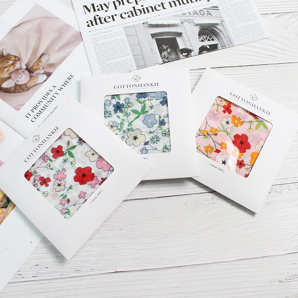 렌느 여성손수건 국산 3장 1세트 가제 면 미니 쁘띠스카프 목손수건 케이스포장 플라워 꽃무늬 14,800원