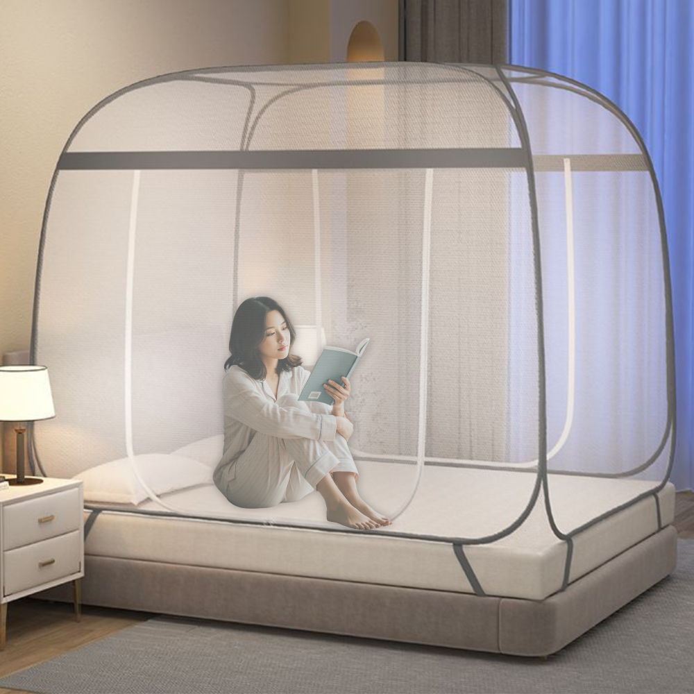 통품스토어 원터치 바닥있는 양문형 침대 사각모기장 1인용 모기장텐트, 라이트그레이 33,400원