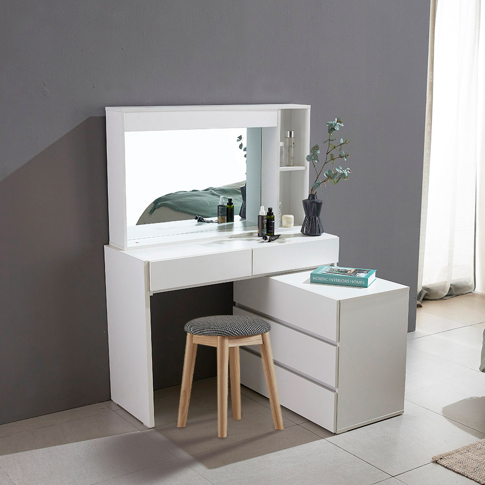 파로마 클레오 풀세트 익스텐션 LED 화장대 + 원목 스툴 세트 방문설치, 화이트(화장대), 트위트블랙(스툴) 322,000원