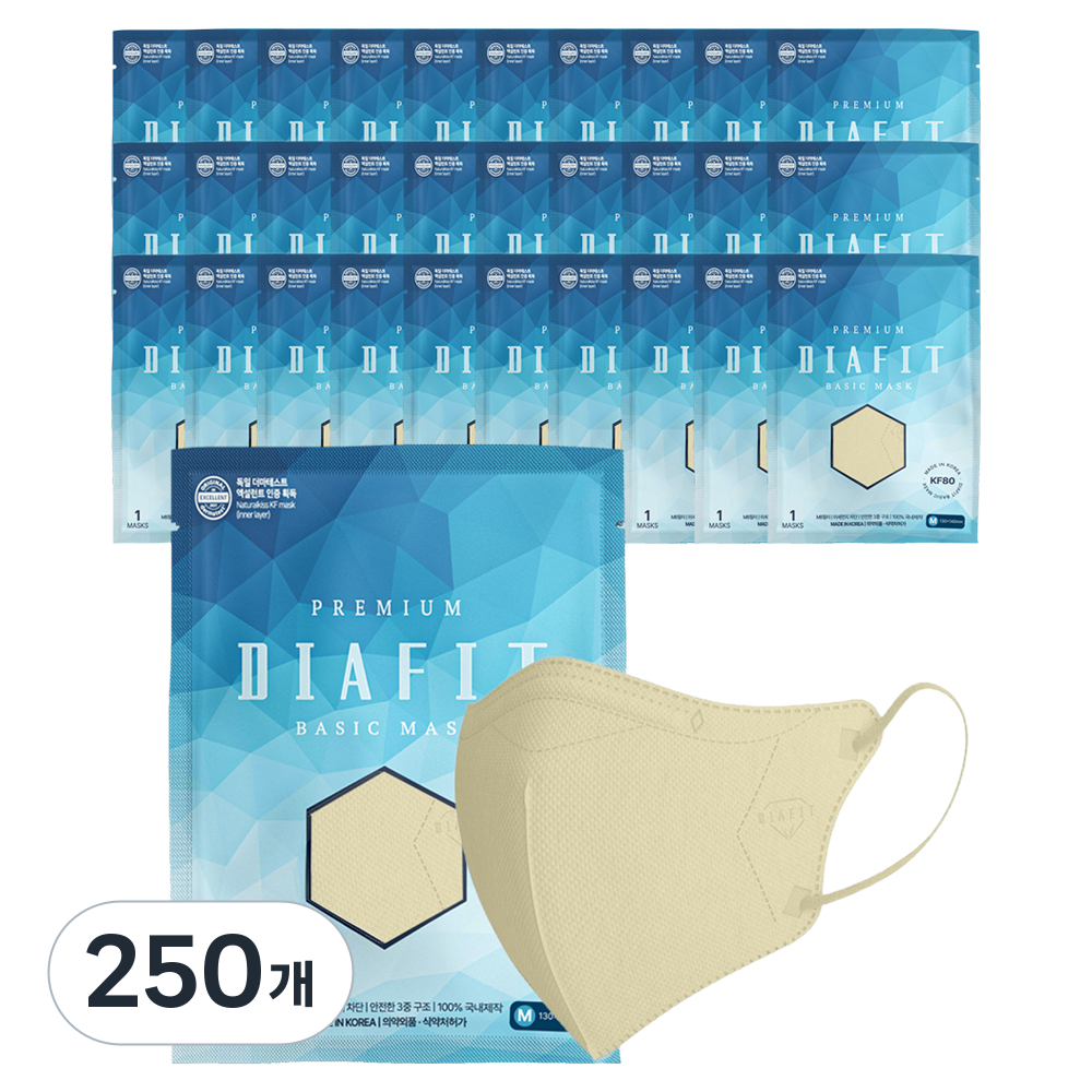 내추럴키스 다이아핏 새부리형 마스크 중형 KF80, 베이지, 250개, 1개입 77,250원