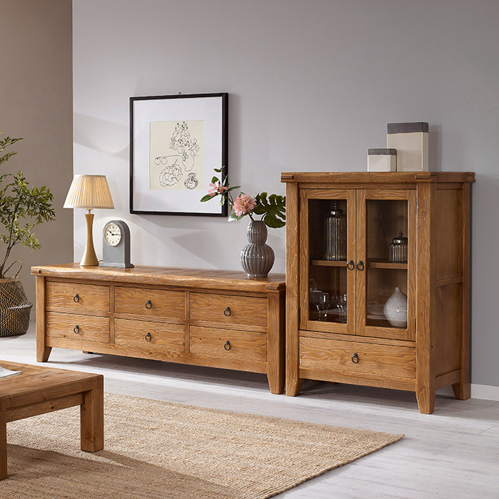 [마루엔개비] 우리목 2단 서랍거실장세트 2PC 소나무원목 TV대 2,074,000원