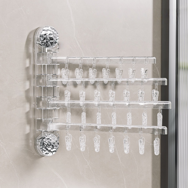 흡착식 접이식 옷걸이 180도 회전 빨래걸이 양말 속옷 거치대 다용도 수납, 투명 4단 31,230원