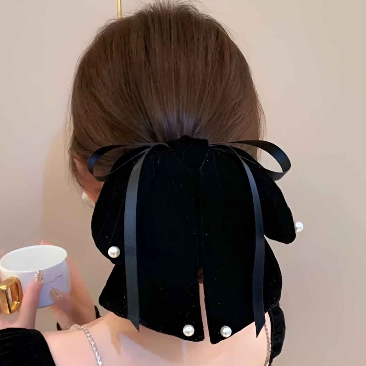 SUNSHINE 왕리본 벨벳 반머리 집게핀 12,600원