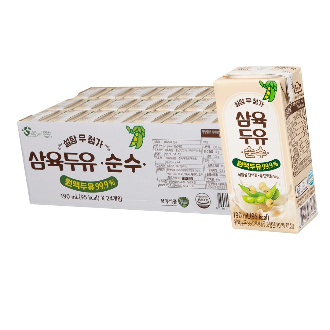 삼육 두유 순수 190ml, 24개, 4.56L 21,980원