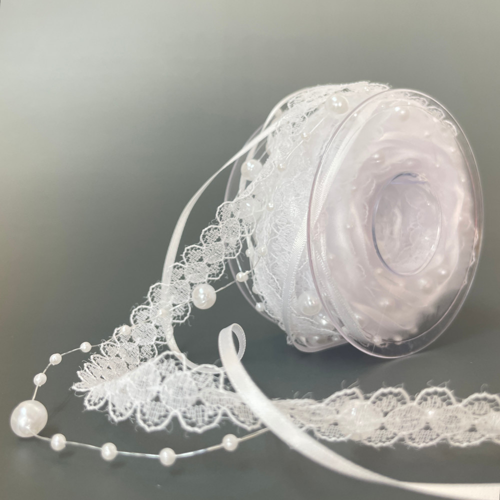 [이브닝메종] 화이트 레이스 진주장식 리본 선물 포장끈 5m 12,400원