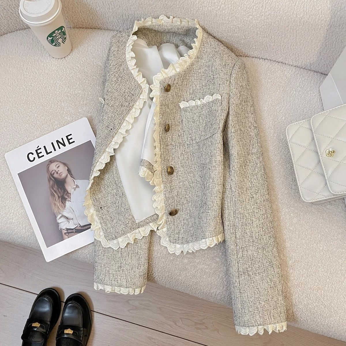 여성 트위드자켓 숏코트 블랙 하객룩 오피스룩 세련된 아우터 슬림핏 프릴 패션 캐주얼 봄 36,800원