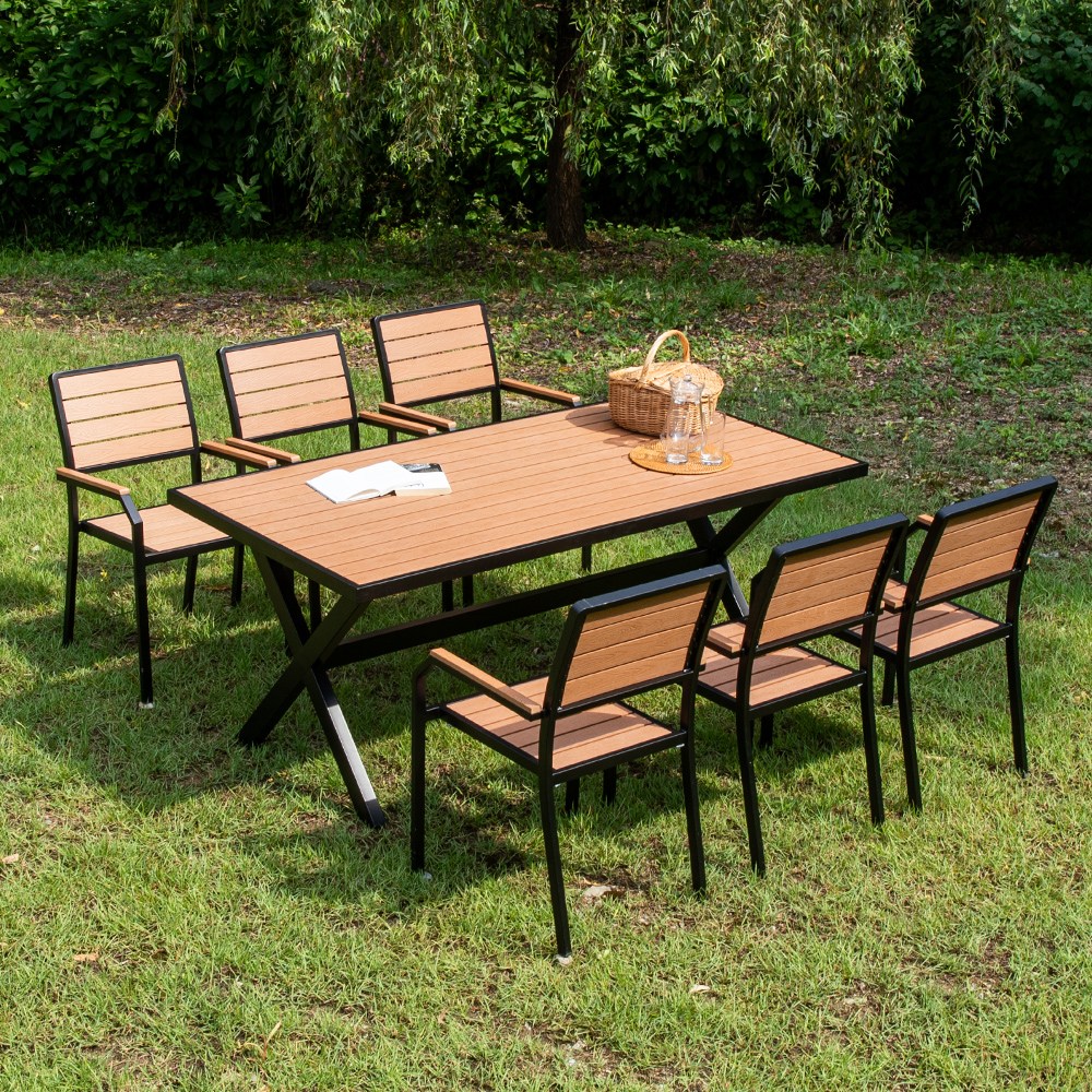 야드니 1800X900 수지목 야외 6인 세트 티 카페 정원, 블랙 665,000원