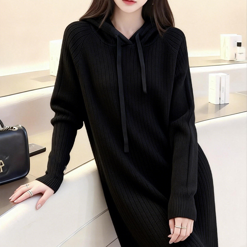 24시간 동안 번개 같은 할인 KDNC 여성 긴팔 후드티 니트 원피스 캐주얼 심플한 19,800원
