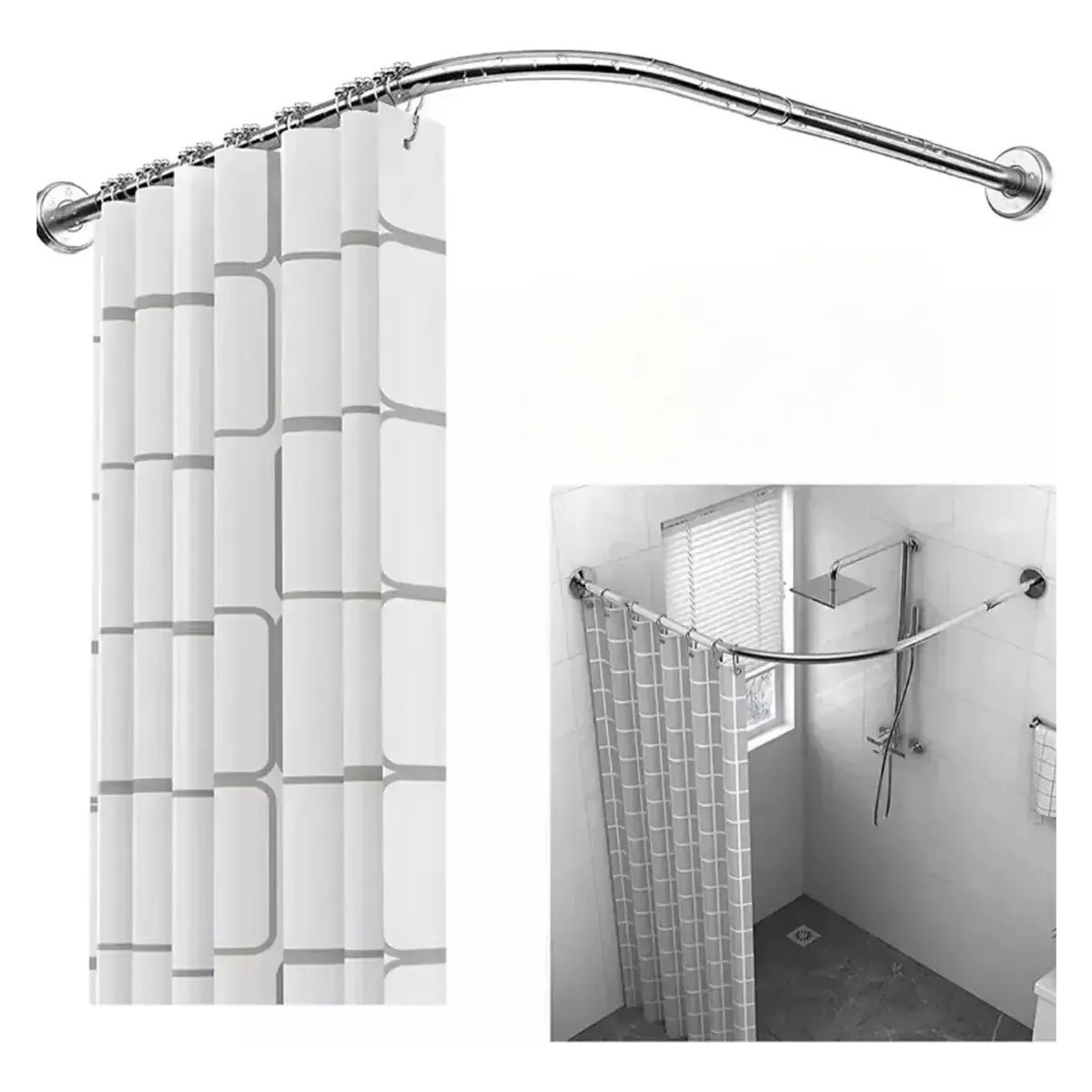 JAKIMO 무타공 코너 샤워커튼봉 ㄱ자 길이조절 화장실, 1세트, 밝은 은색 35,800원