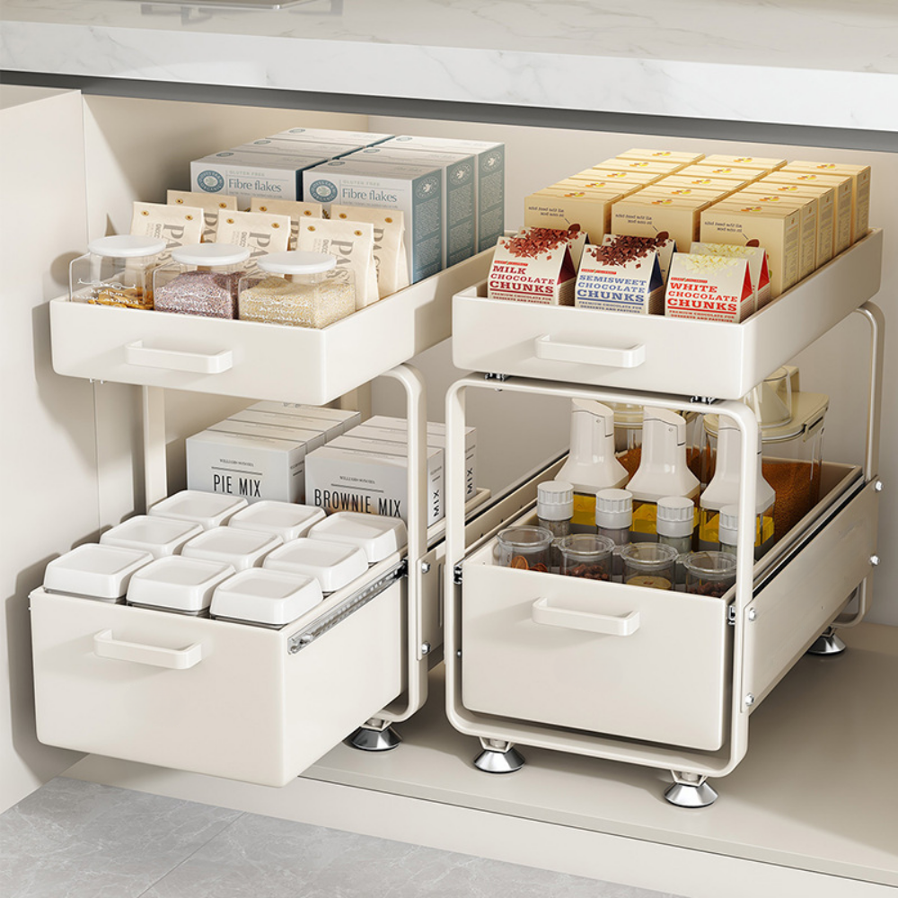 하이퍼랙 2단 무타공 레일선반 주방정리 슬라이딩선반, 화이트, 1개 49,000원