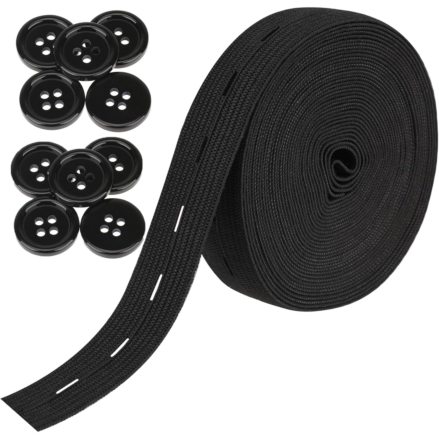단추구멍 허리 고무밴드300cm + 10 단추, 1개, 블랙20mm 9,480원