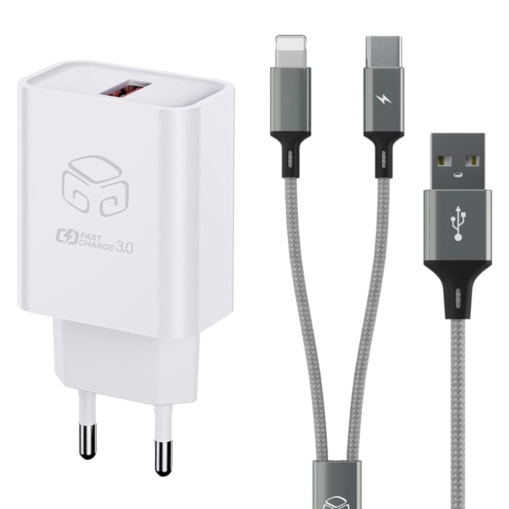 디지지 18w USB 고속충전기 + 2 in 1 C타입 8핀 2라인 고속충전 멀티케이블 70cm 세트 12,550원