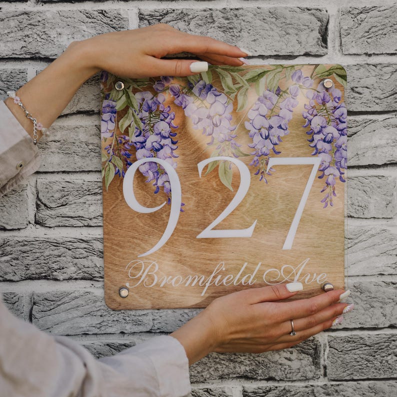 아크릴 & 원목 맞춤 주소판 - 플라워 패턴 하우스 번호판, 모던 디자인 아크릴 우드 문패 47,800원