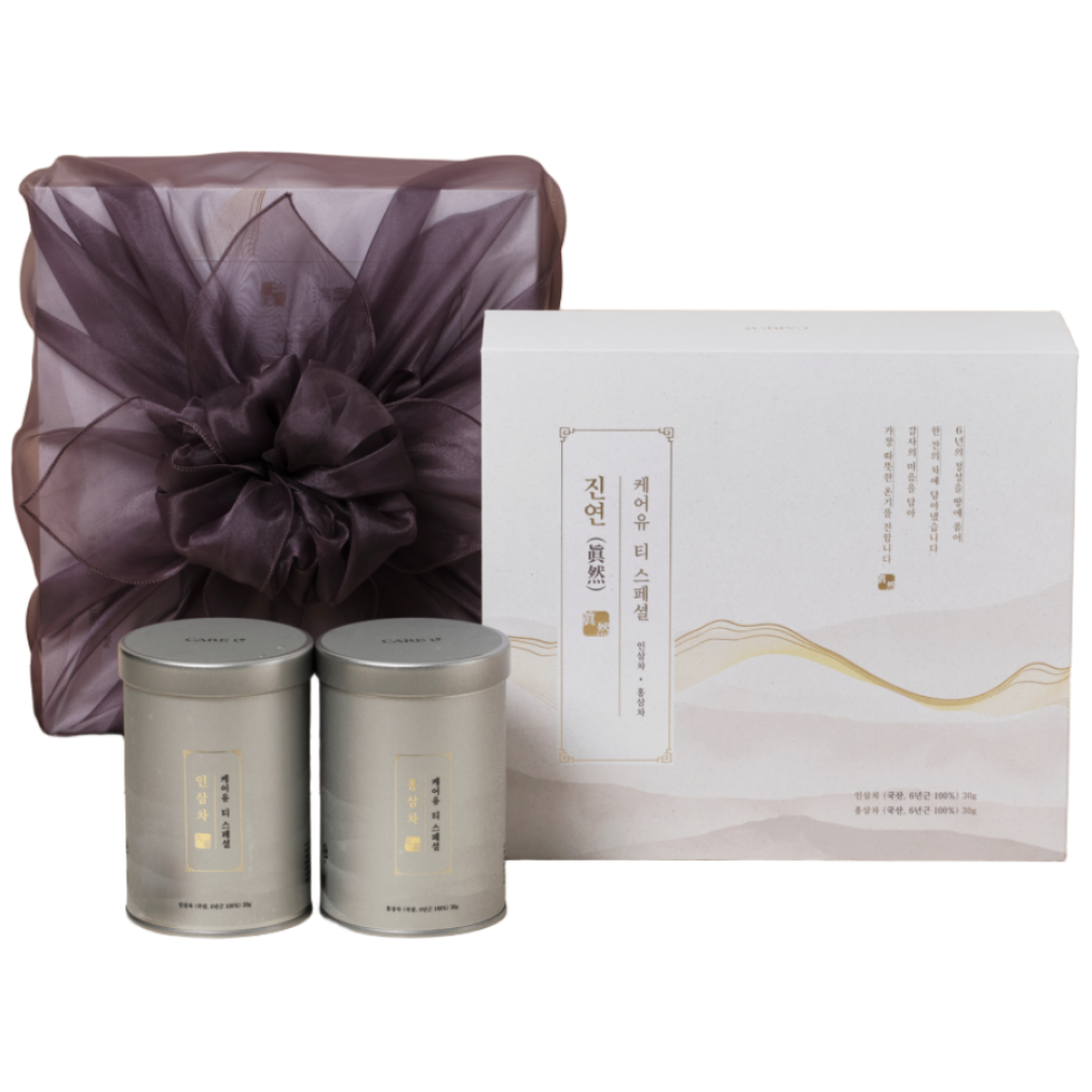 케어유 인삼 홍삼 티 스페셜 진연 전통 차 선물세트(보자기포장) + 쇼핑백, 1개, 1개입, 60g 119,000원