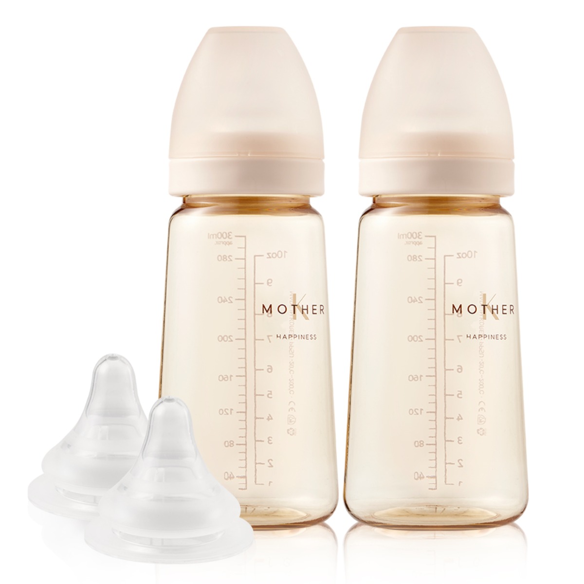 마더케이 베이직 PPSU 무꼭지 젖병 2p + 3단계 젖꼭지 2p, 크림, 280ml, 1세트 32,210원