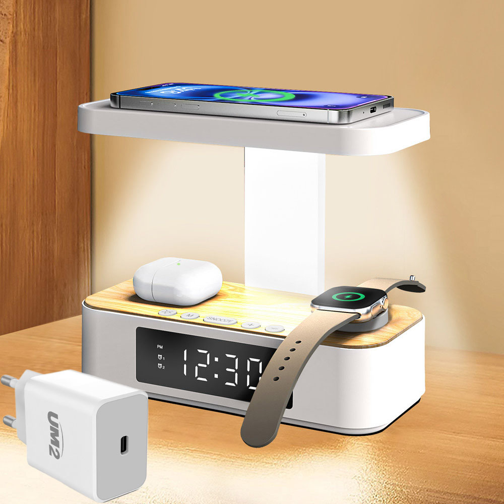 UM2 애플 갤럭시 워치 겸용 고속 무선충전기 알람시계 무드등 UMWH-5in1FL + 30W C타입 아답터 세트 57,600원