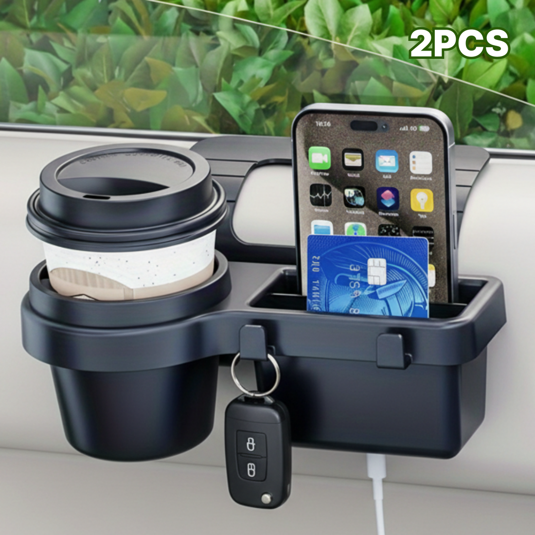 차량 도어에 끼워 쓰는 4-in-1 다기능 차량용 컵홀더 수납함 2개 세트 8,500원