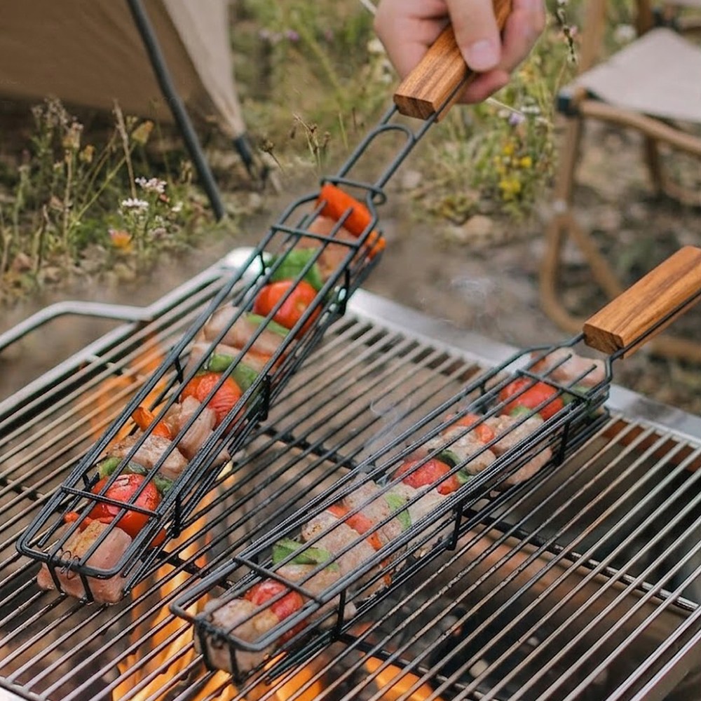 캠핑 꼬치용 그릴 바베큐 바스켓 BBQ, 1개, 우드손잡이 9,800원
