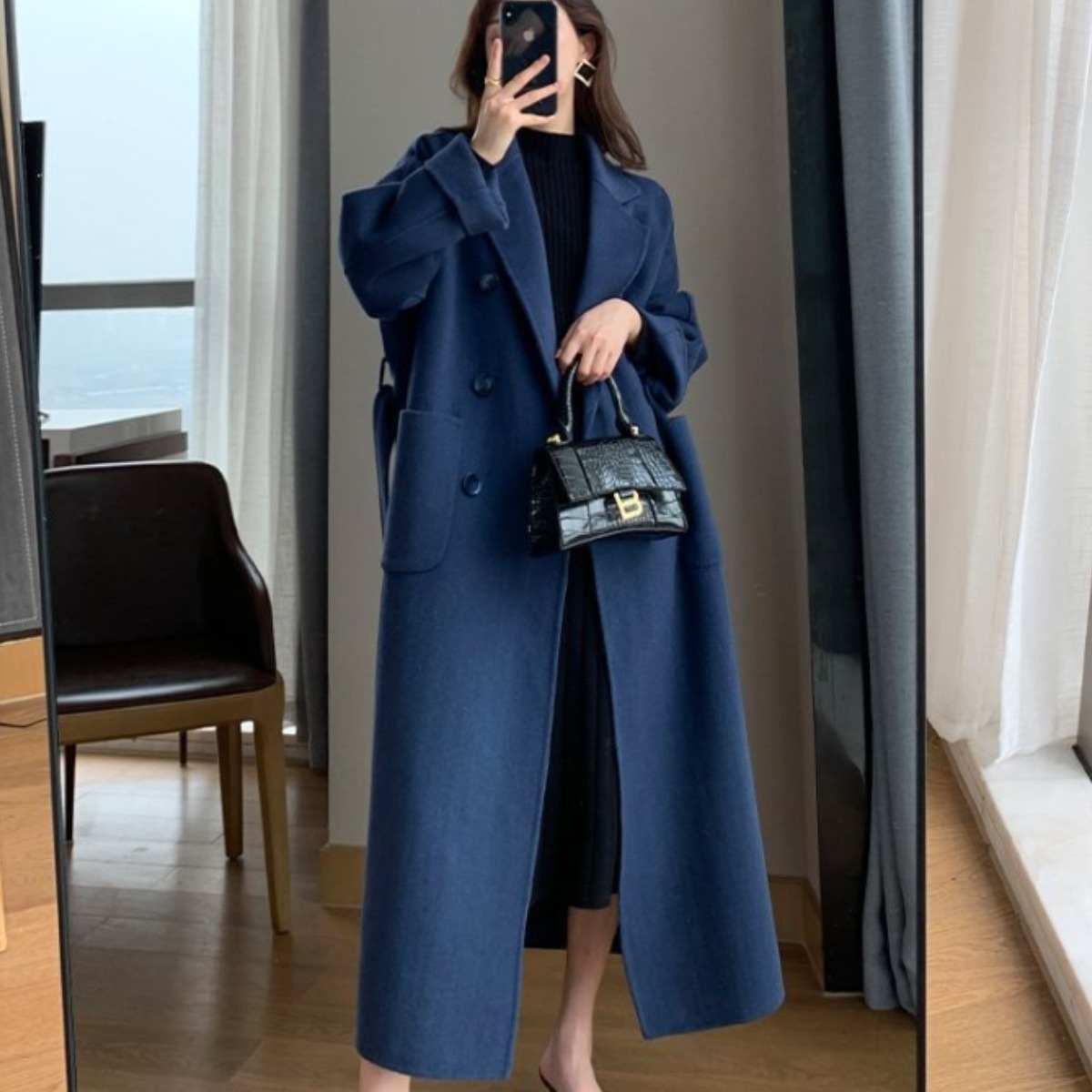 2025 가을/겨울 신작 재킷 여성용 미디엄 길이 슬림 루즈 오버 더 무릎 트위드 코트 63,000원