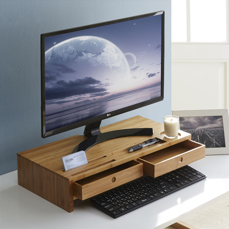 키모 대나무 원목 모니터받침대 선반 서랍형 33,560원