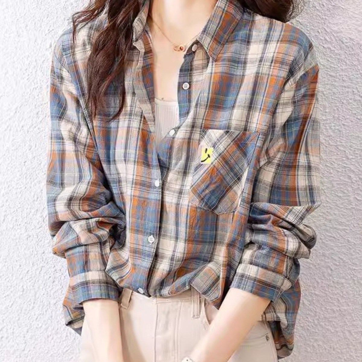 COSYEVNO 여성 긴팔셔츠 가을 빅사이즈 면마 체크포켓 상의 LYJCS03 23,380원