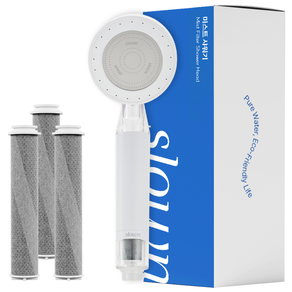 슬로운 slown 수압조절 온오프 아기 에코젠 미스트필터샤워기 1년세트, 화이트+투명, 1세트 79,000원