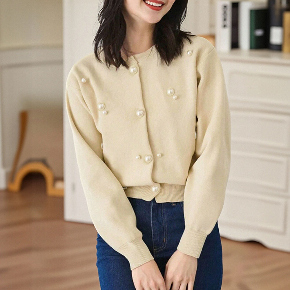 SOSISI 여성 진주장식 라운드넥 니트 가디건 DS3M00879 14,900원
