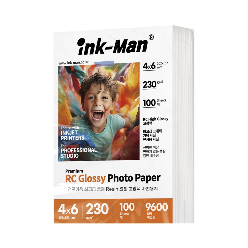잉크맨 RC용지 고광택 프리미엄 사진 인화지 사진관 전문가용 포토용지 4x6 / 5x7 / A4 / 11R / A3 , 230g 15,000원