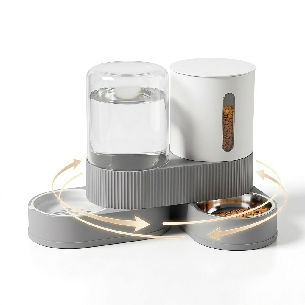 onthetem 반려동물 대용량 반자동 급식기 급수기 투인원 360도 회전, 1개, 그레이 24,500원