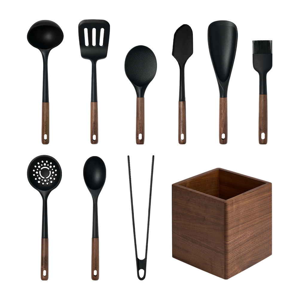 트루쿡 북미산 월넛 실리콘 조리도구 9종 멀티함 세트, 1세트, 월넛, 조리도구 9종 + 멀티함 135,000원