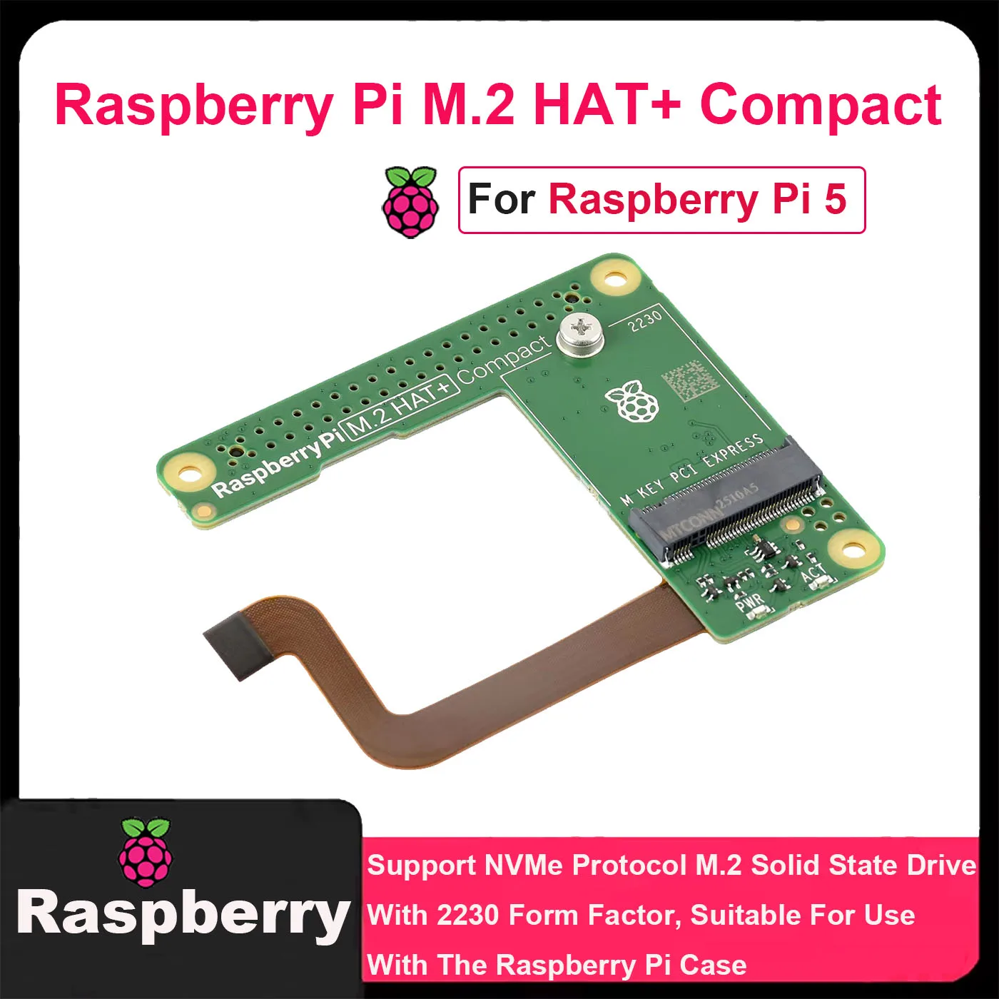 공식 라즈베리 파이 M.2 HAT, 라즈베리 파이 5용으로 설계된 컴팩트형, NVMe 프로토콜 M.2 솔리드 스테이트 57,300원