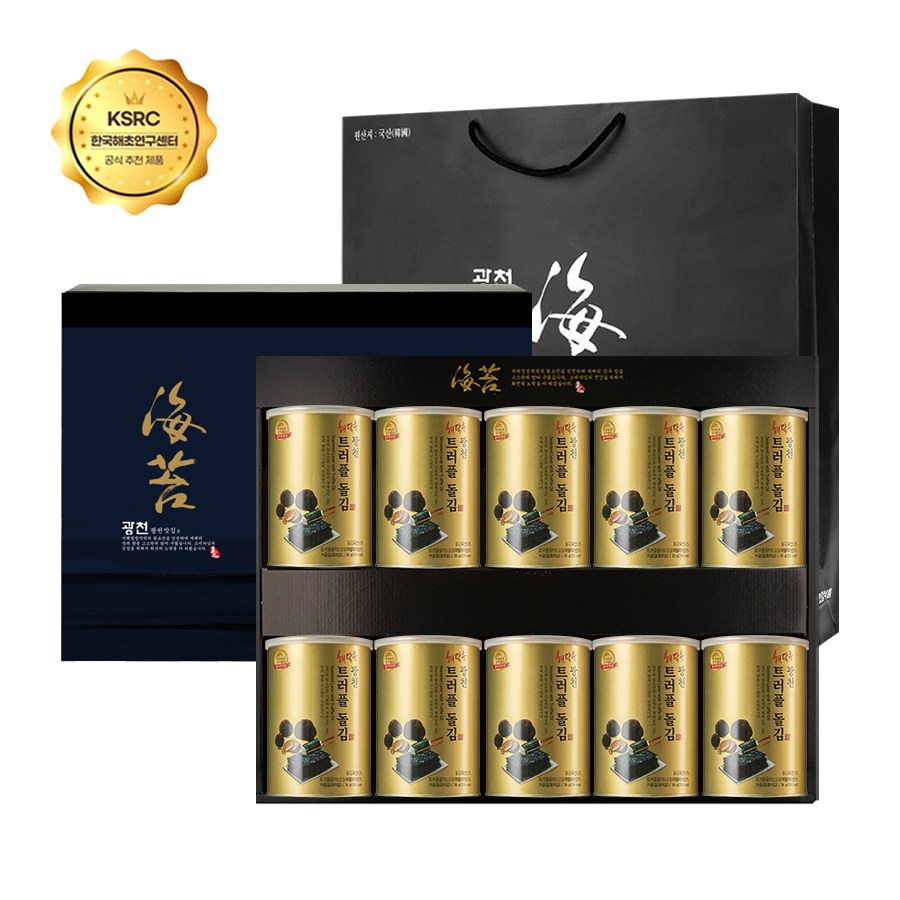 명품 해달음 광천 특호 트러플 돌김 도시락캔김 고급 답례품 쇼핑백포함 10P 선물세트, 1세트 89,000원